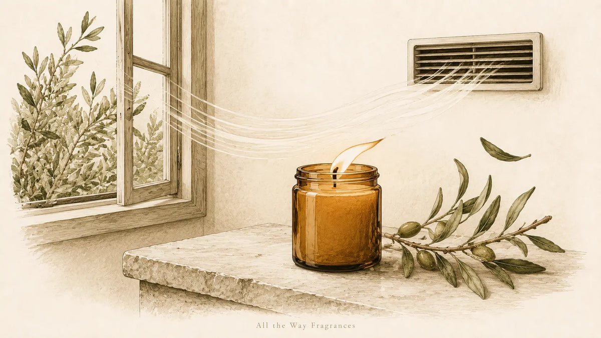 Αρωματικό κερί με φλόγα που γέρνει εξαιτίας ρεύματος αέρα