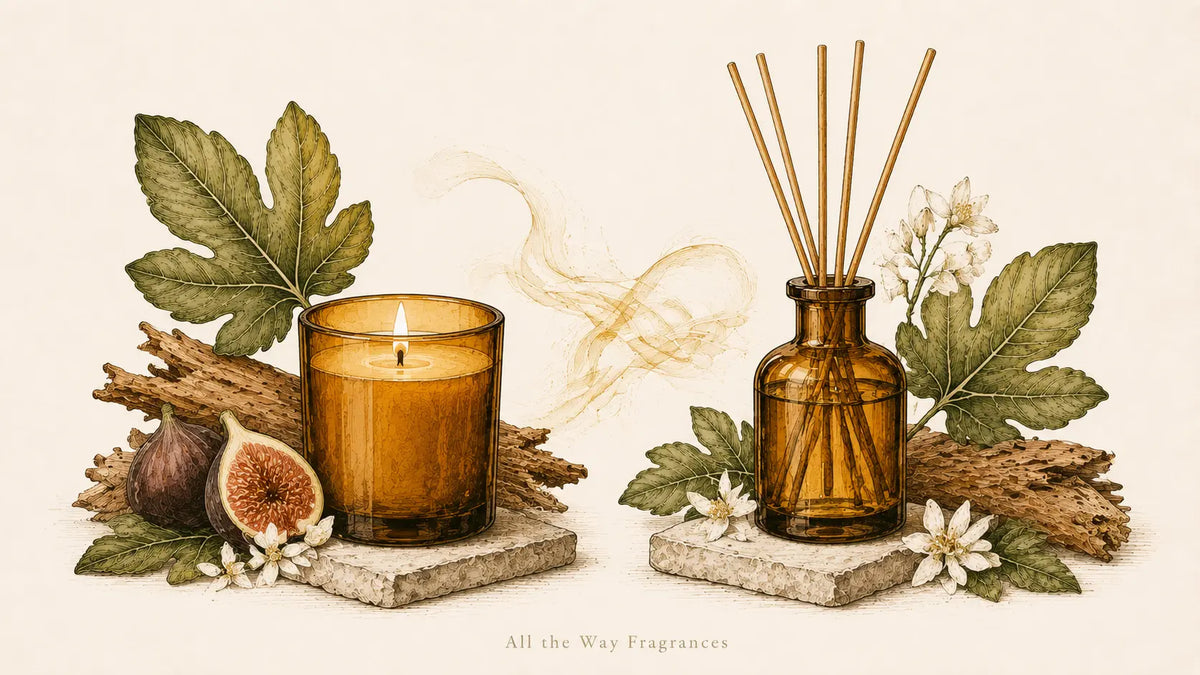Αρωματικό κερί και reed diffuser σε ξεχωριστές θέσεις στον ίδιο χώρο