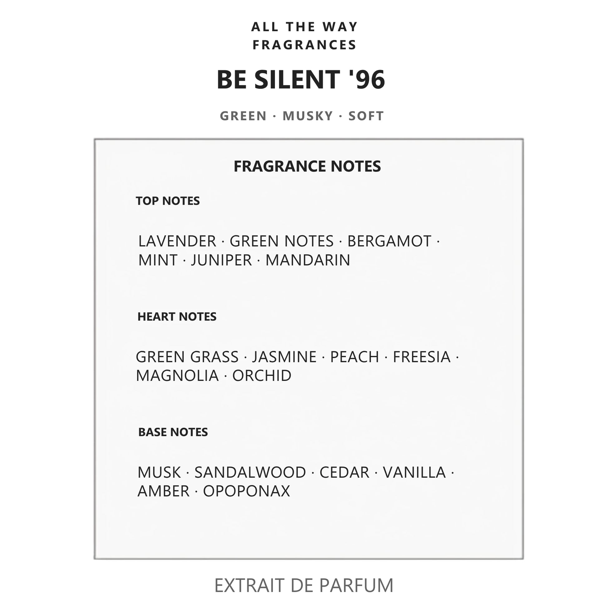 Νότες αρώματος Be Silent '96 – άρωμα τύπου CK Be Calvin Klein