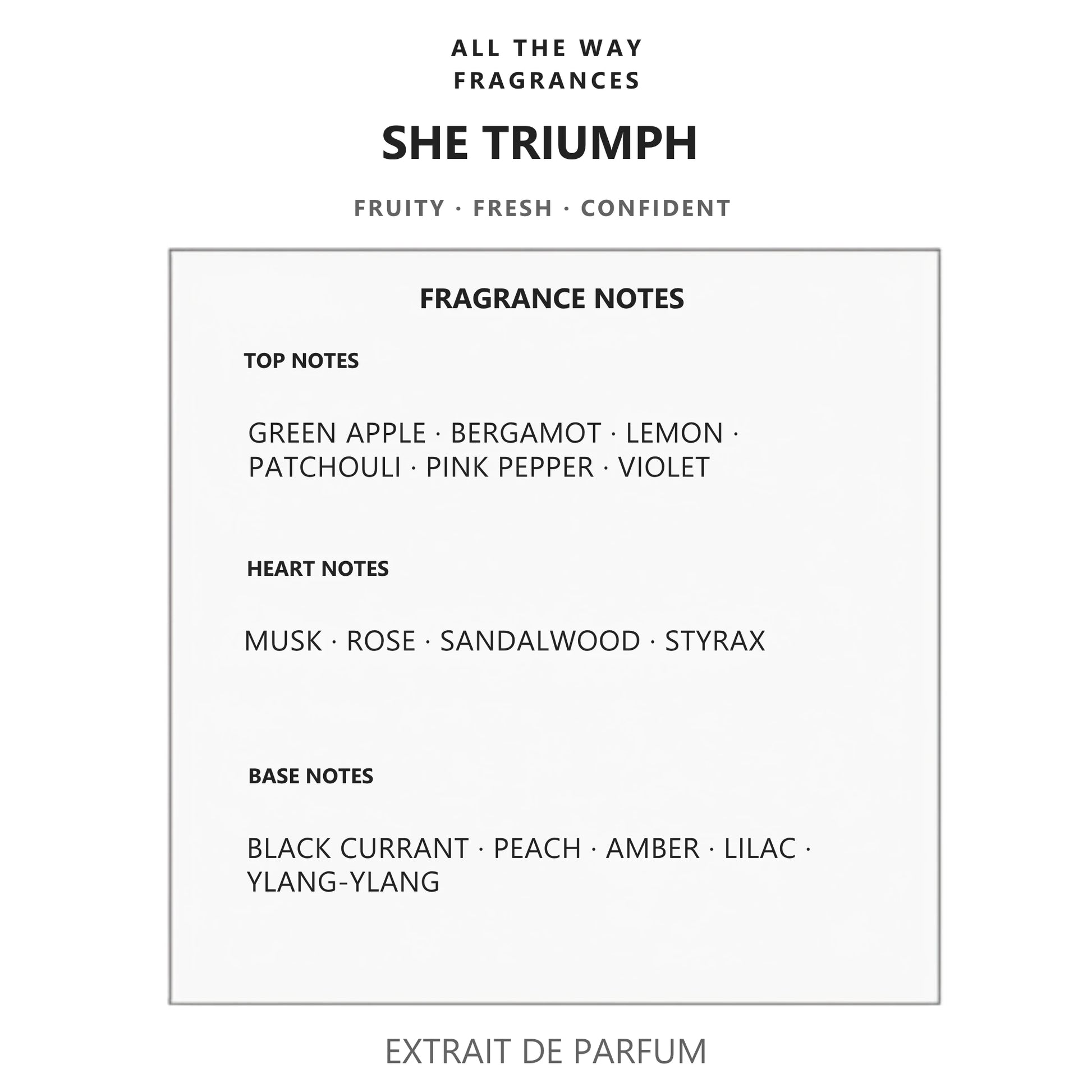 Νότες αρώματος She Triumph – άρωμα τύπου Aventus for Her Creed