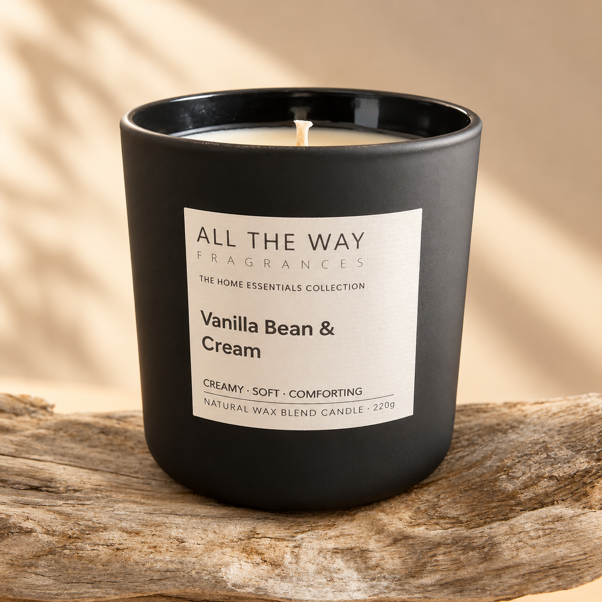 Vanilla Bean & Cream χειροποίητο αρωματικό κερί All the Way σε ξύλινη βάση